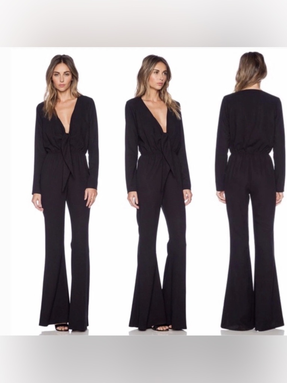Stone Cold Fox Stardust Black Linen Tie-Front Vented Jumpsuit - Size 1 (XS/S)